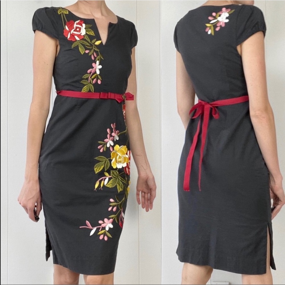 Rare Anthropologie Lucillae Moulinette Soeurs Shift Dress Floral Embroidery sz 6